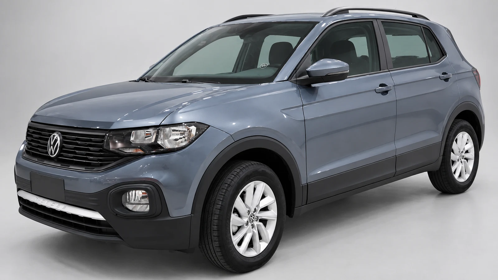 Volkswagen T-Cross 2022 azul, fotografia com fundo editado por IA